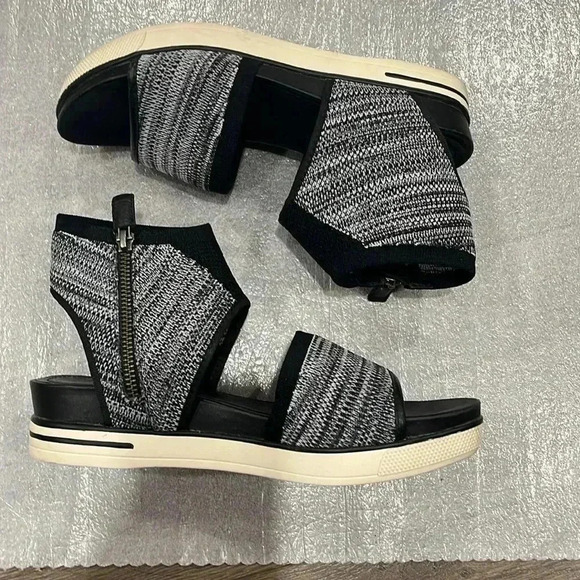 [8.5]Eileen Fisher Black White Knit Platform  Sandals - Picture 4 of 9